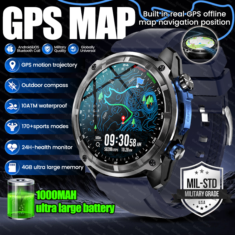 Smartwatch New Watches 2025 - New Military Offline GPS Map Smart